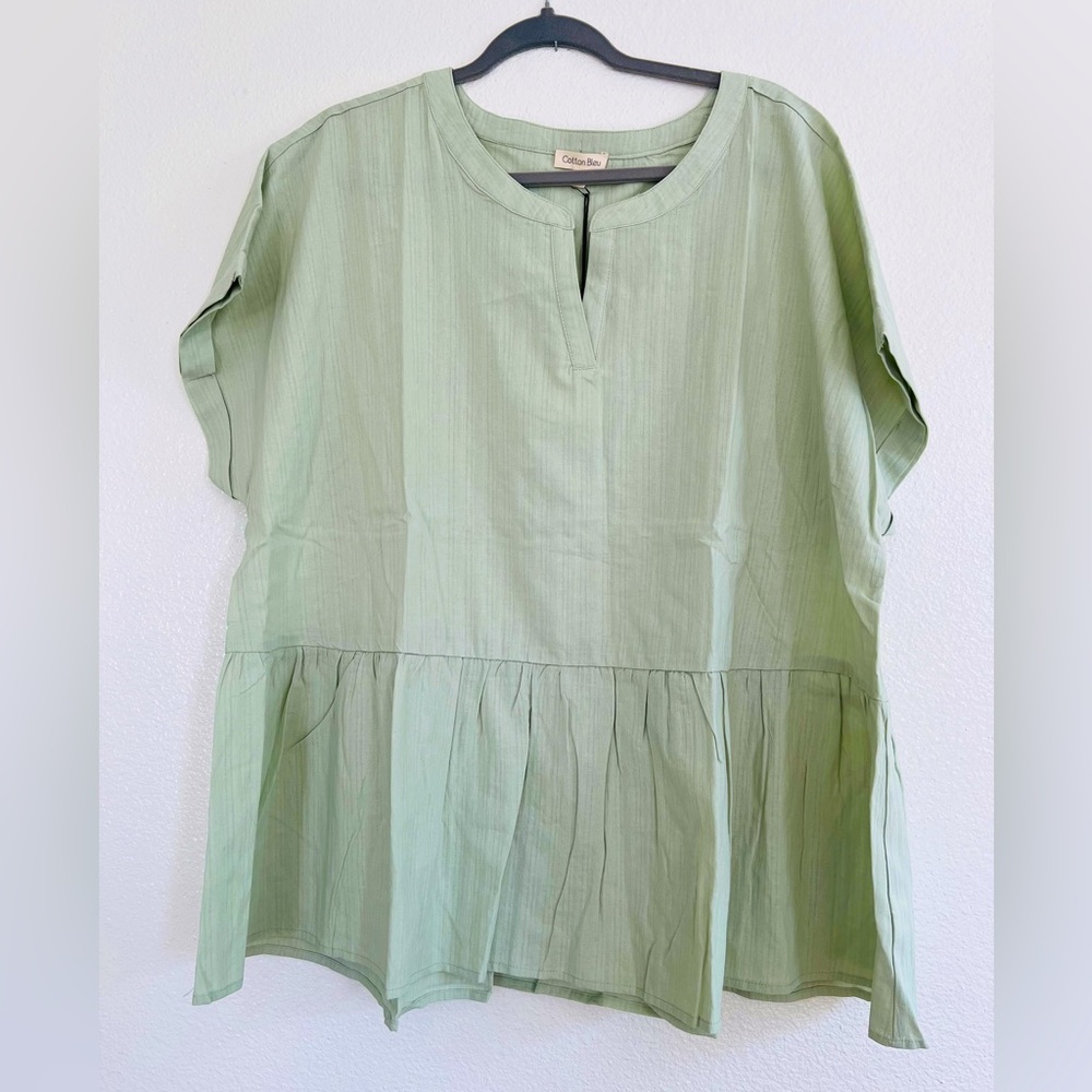 Soft Sage Peplum Top - Cotton Blue